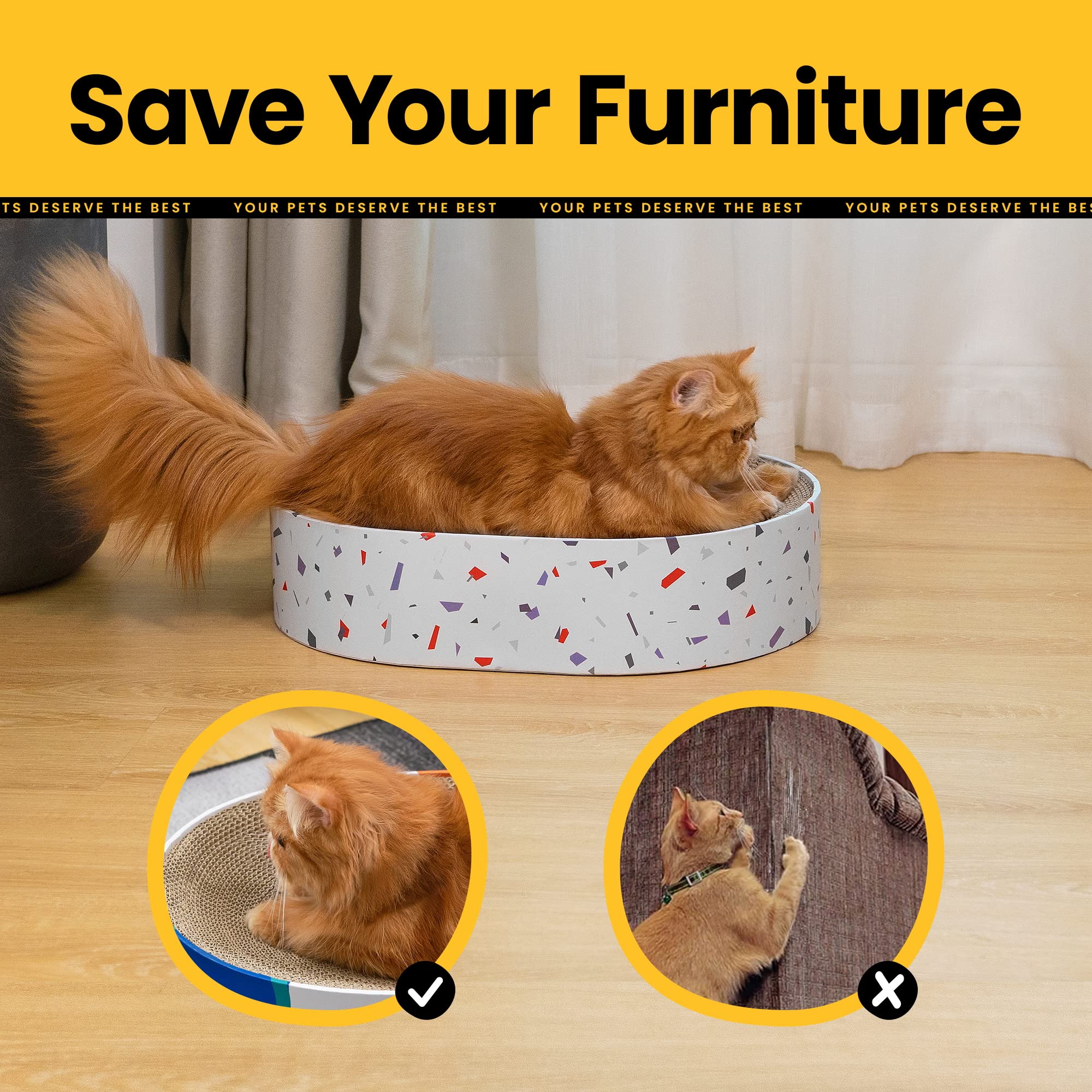 Conlun Cat Scratcher Cardboard,2 In 1 Oval Cat Scratch Pad Bowl For Indoor Kitty Grinding Claw,Round Kittens Scratching Board Co